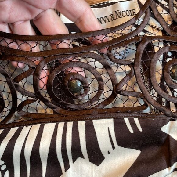 Danny & Nicole Womens Sleeveless Brown Cream Leaf Pattern Dress 4P - Picture 6 of 7